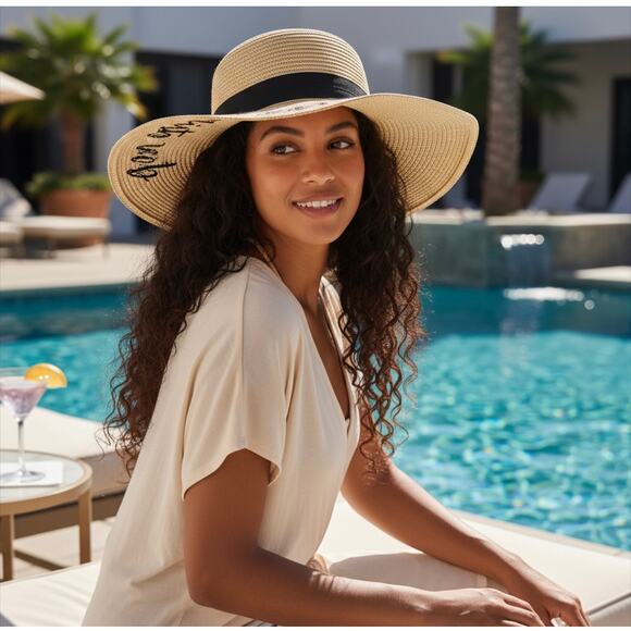 Brook + Bay “Do Not Disturb”Floppy Sun Hat | Wide Brim | Straw Beach Hat - Picture 3 of 16